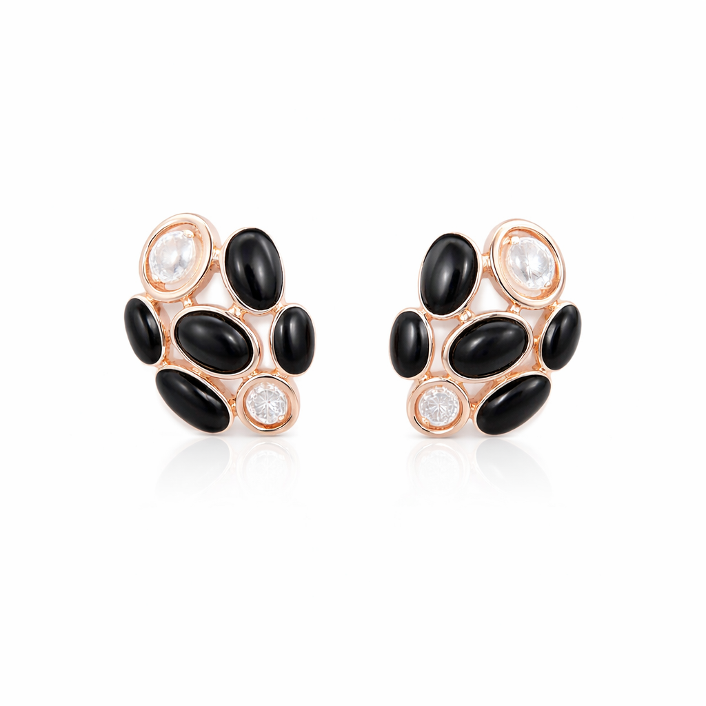 Oval black onyx stone earring