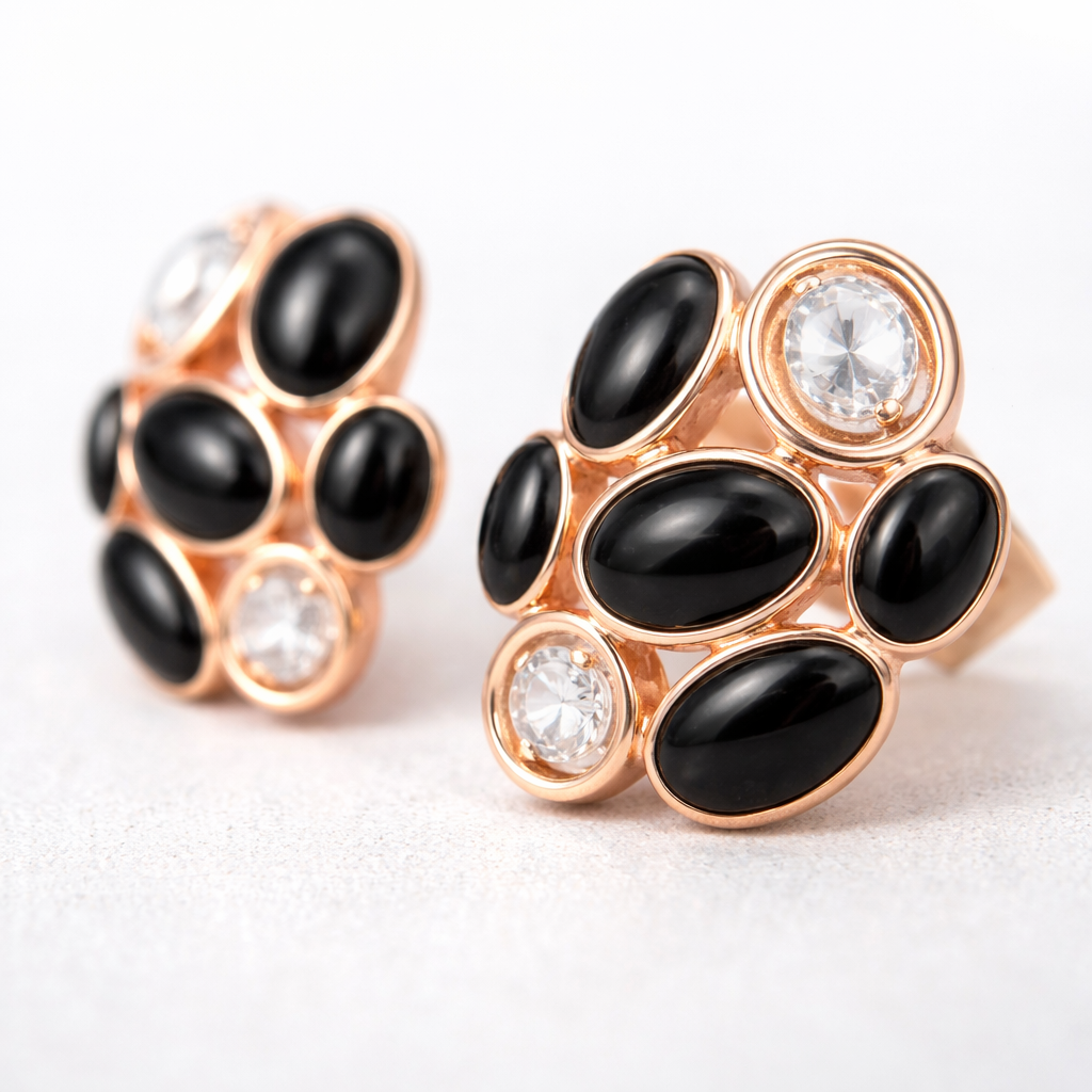 Oval black onyx stone earring