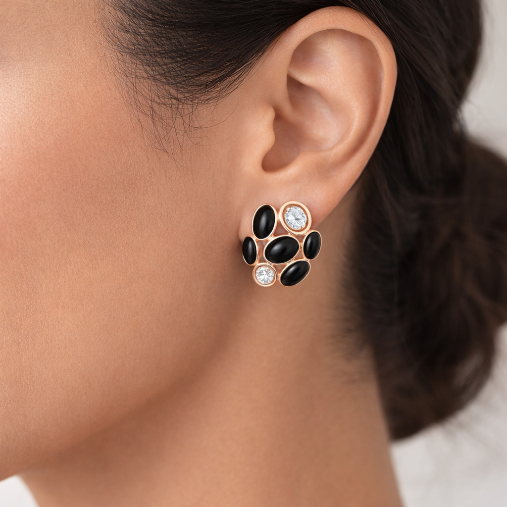 Oval black onyx stone earring