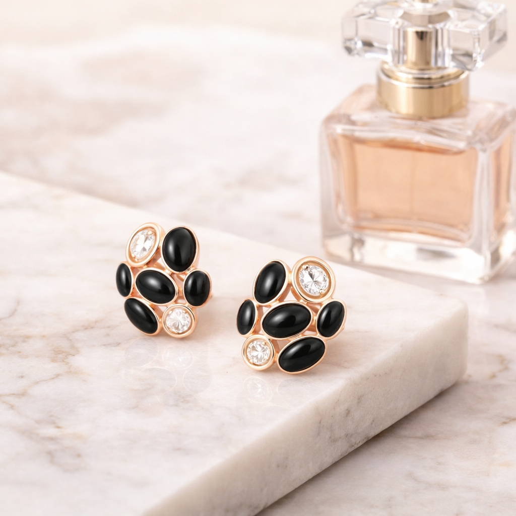 Oval black onyx stone earring
